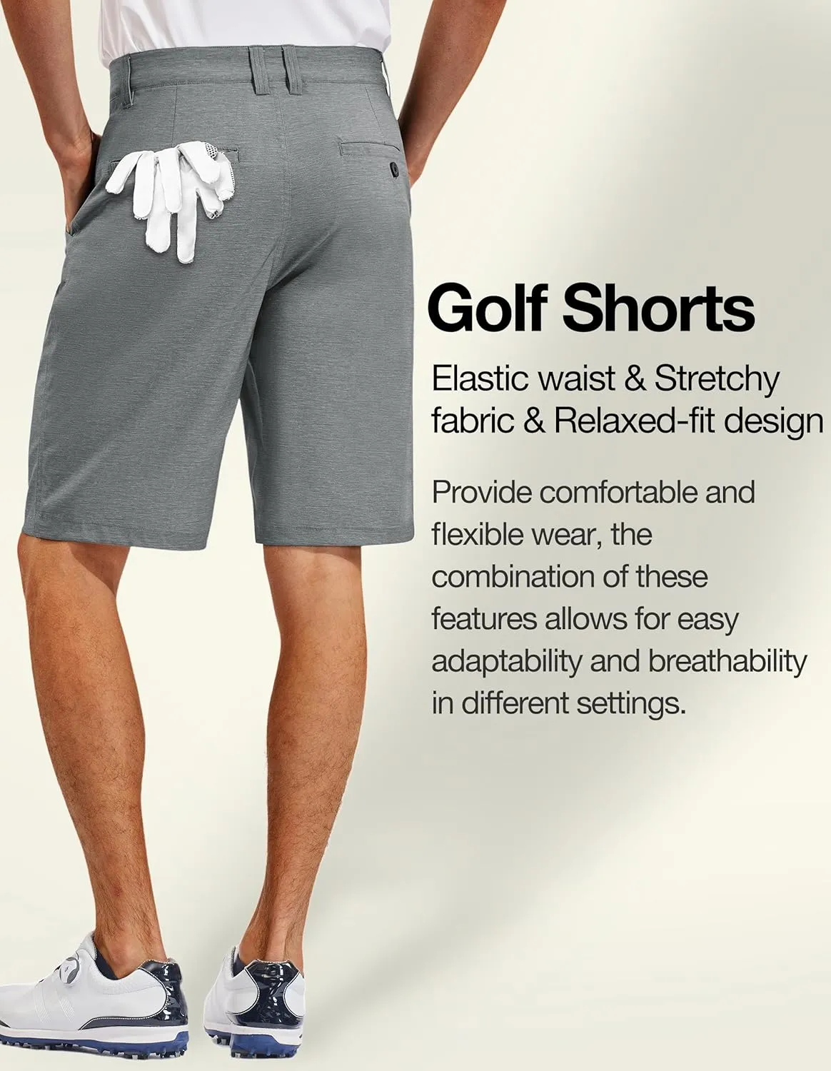 PULI Men's 10" Golf Shorts Dress Casual Summer Flat Front Lightweight Travel Short with Pockets