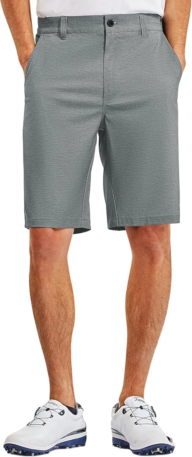 PULI Men's 10" Golf Shorts Dress Casual Summer Flat Front Lightweight Travel Short with Pockets