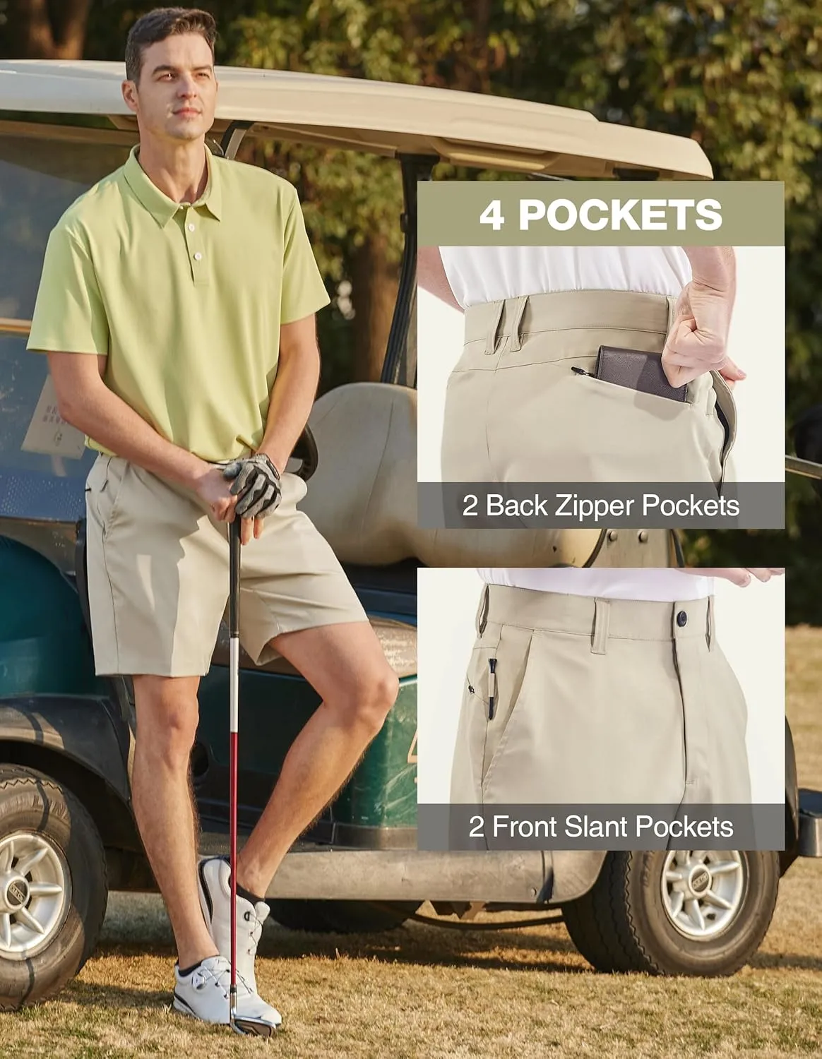 PULI Men's Golf Dress Shorts Flat Front Hybrid 7 Inch Lightweight Quick Dry Chino Casual with Pockets