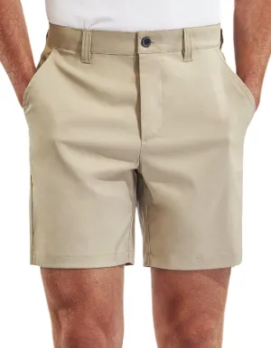 PULI Men's Golf Dress Shorts Flat Front Hybrid 7 Inch Lightweight Quick Dry Chino Casual with Pockets