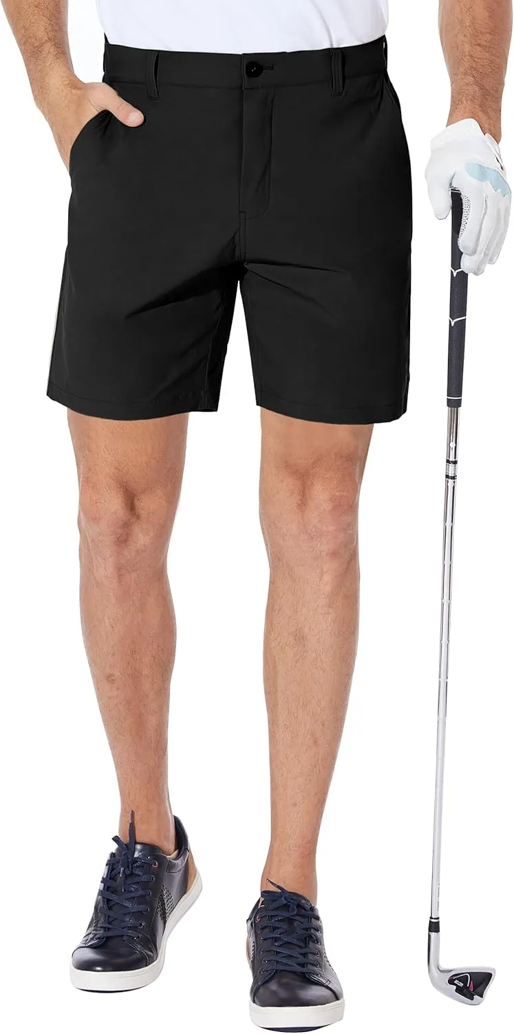 PULI Men's Golf Shorts Dress Flat Front Hybrid 7 Inch Stretch Lightweight Quick Dry Chino Casual with Pockets