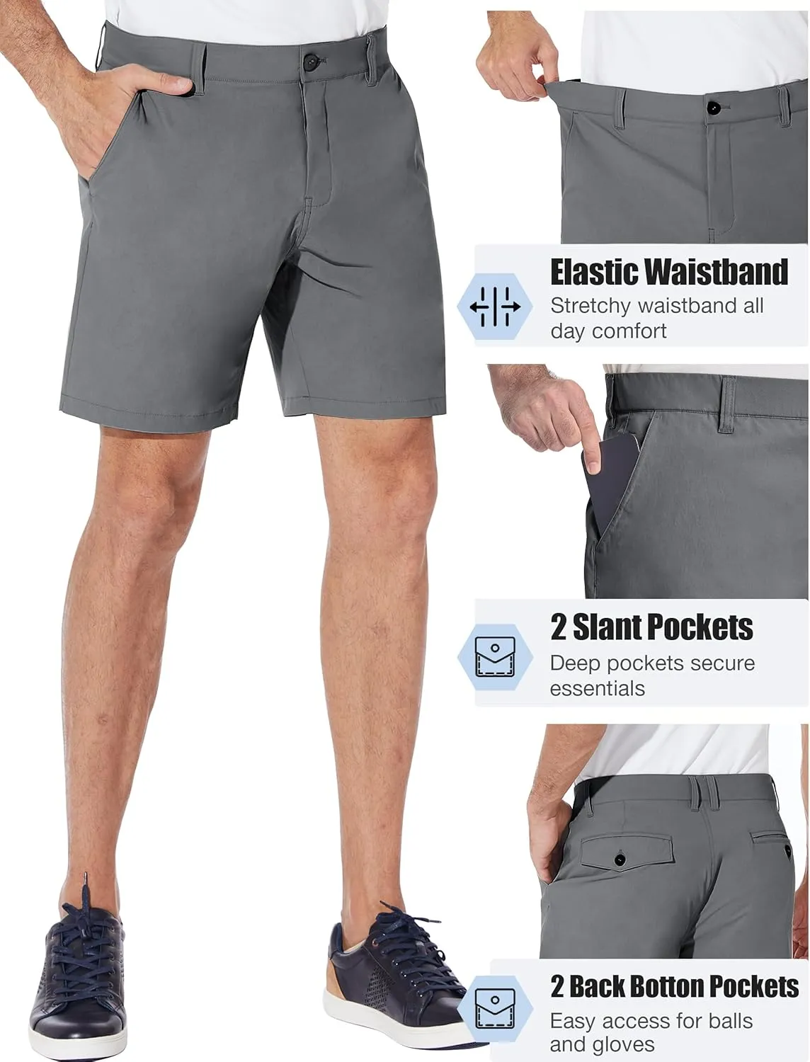 PULI Men's Golf Shorts Dress Flat Front Hybrid 7 Inch Stretch Lightweight Quick Dry Chino Casual with Pockets