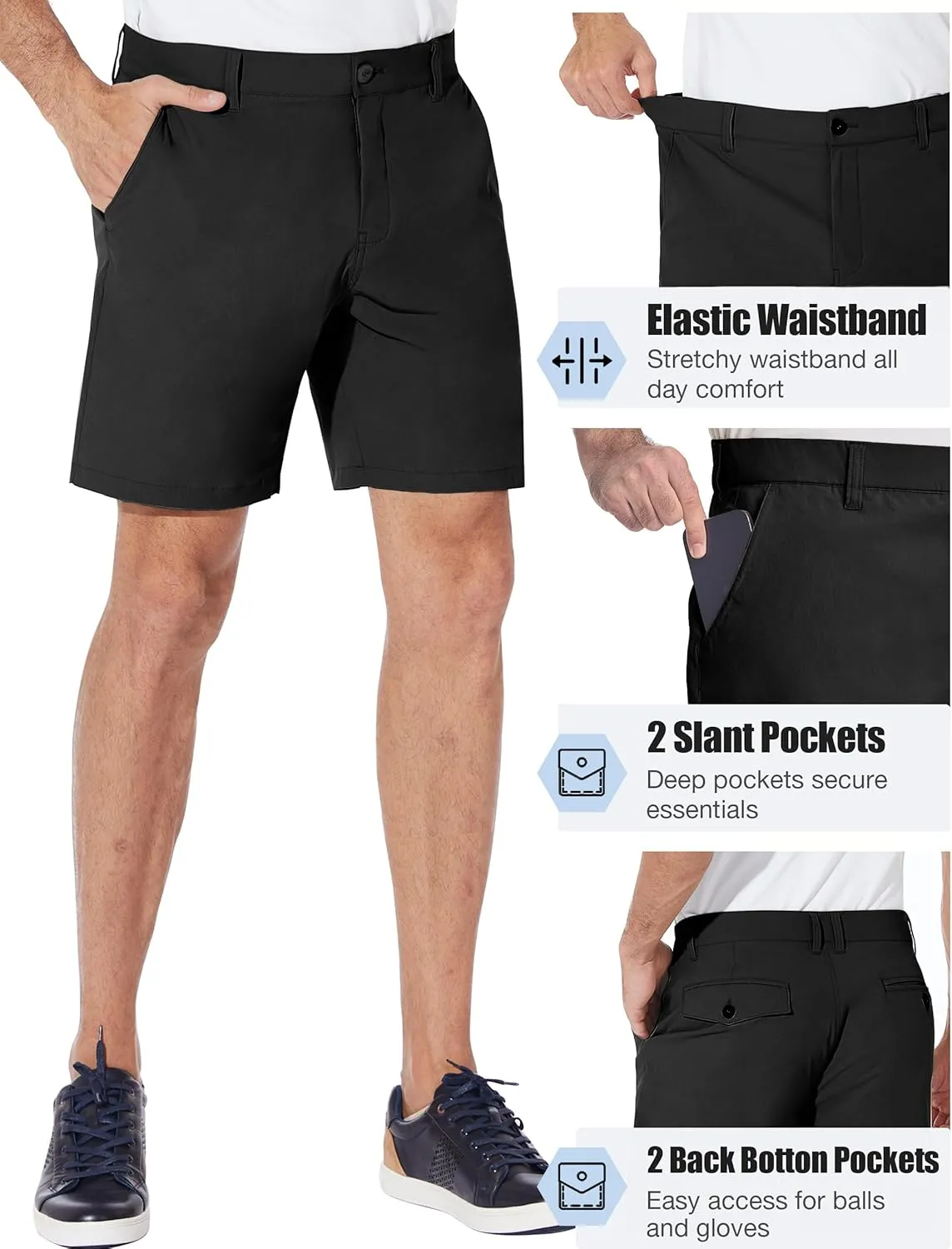 PULI Men's Golf Shorts Dress Flat Front Hybrid 7 Inch Stretch Lightweight Quick Dry Chino Casual with Pockets