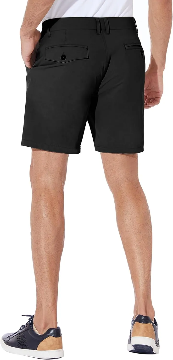 PULI Men's Golf Shorts Dress Flat Front Hybrid 7 Inch Stretch Lightweight Quick Dry Chino Casual with Pockets
