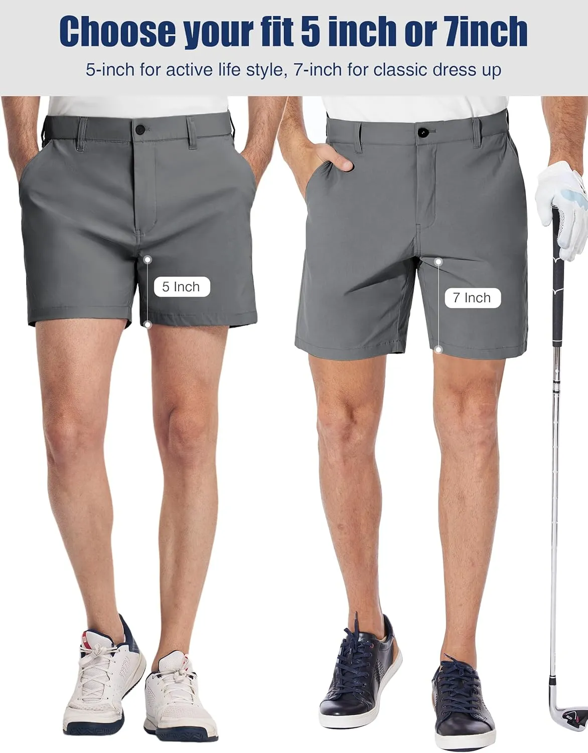 PULI Men's Golf Shorts Dress Flat Front Hybrid 7 Inch Stretch Lightweight Quick Dry Chino Casual with Pockets