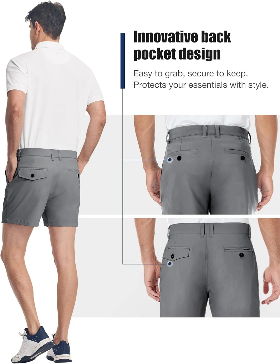 PULI Men's Golf Shorts Dress Flat Front Hybrid 7 Inch Stretch Lightweight Quick Dry Chino Casual with Pockets