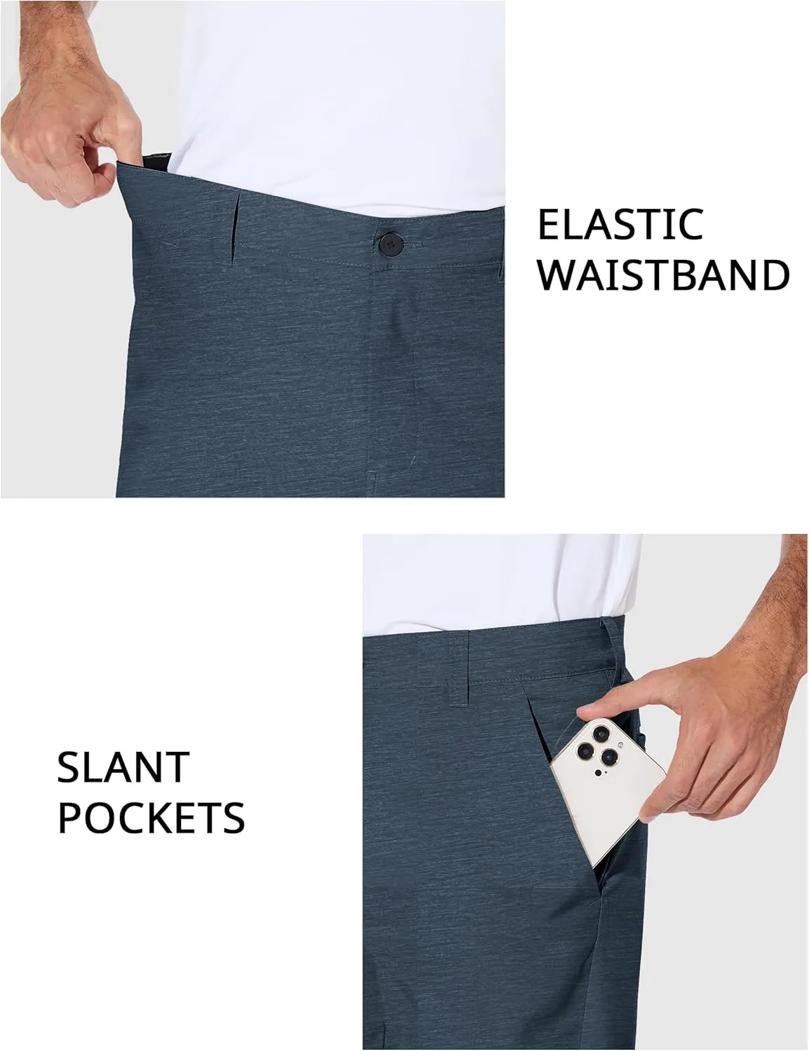 PULI Men's Stretch Golf Short Quick Dry Dress Casual Lightweight Flat Front 10" Summer Hybrid Shorts with Pockets