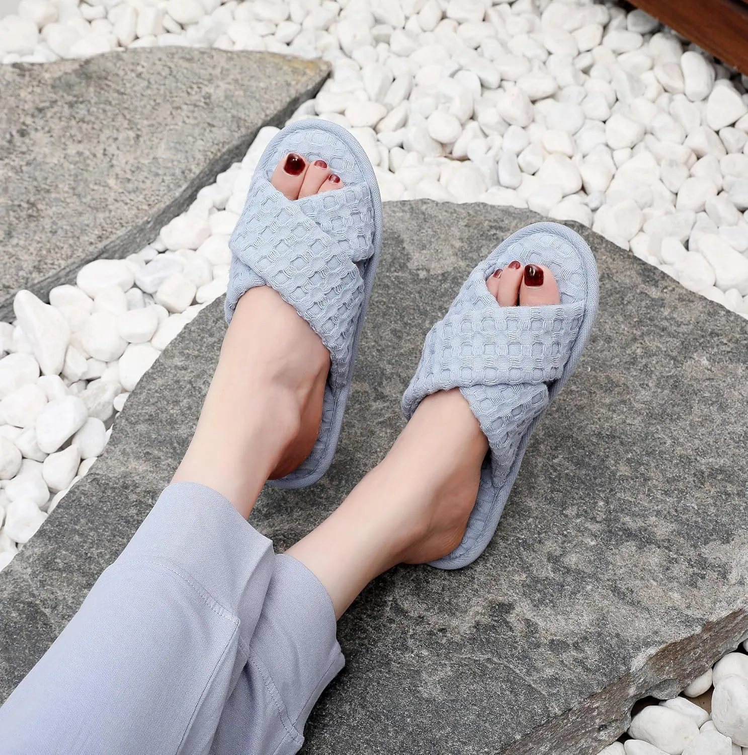 Pure Cotton Women’s Comfy Memory Foam Cross-bond Slide Slippers