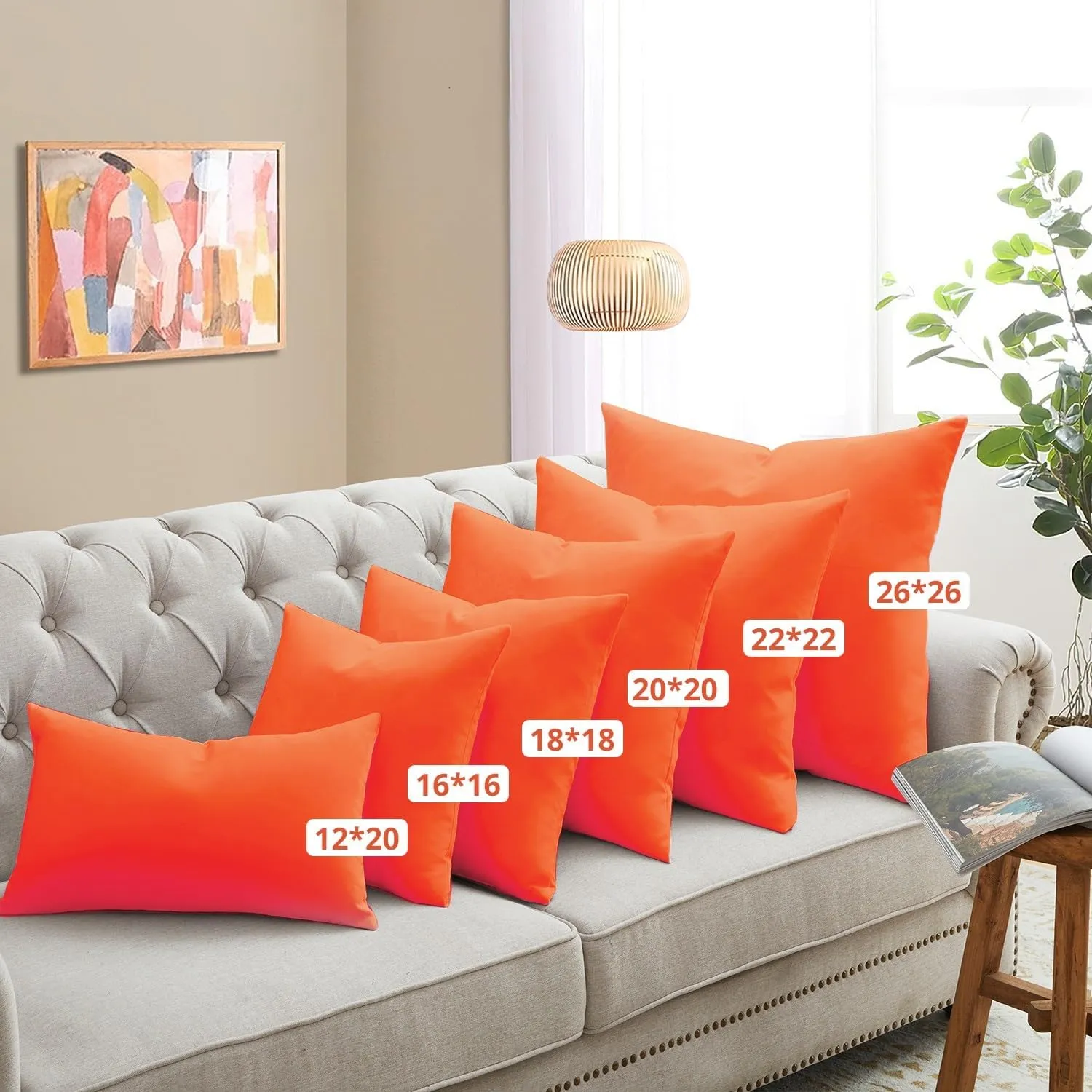 puredown® Outdoor Water Resistant Throw Pillows, Feathers and Down Filled Decorative Pillows for Couch Cushion Garden Bench 12 x 20 Inch, Set of 2, Orange