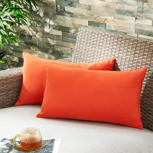 puredown® Outdoor Water Resistant Throw Pillows, Feathers and Down Filled Decorative Pillows for Couch Cushion Garden Bench 12 x 20 Inch, Set of 2, Orange