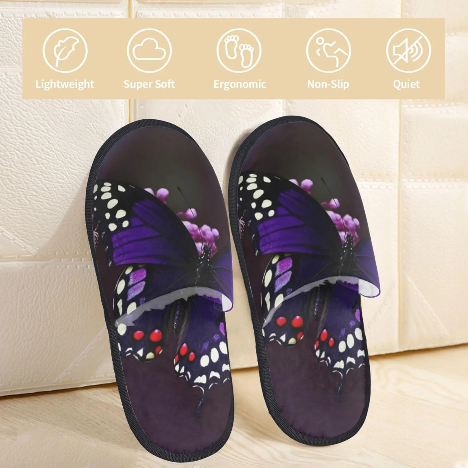 Purple plum butterfly Printed Slippers Cozy Indoor Slide Unisex House Slippers Soft Plush Slip-on Slippers