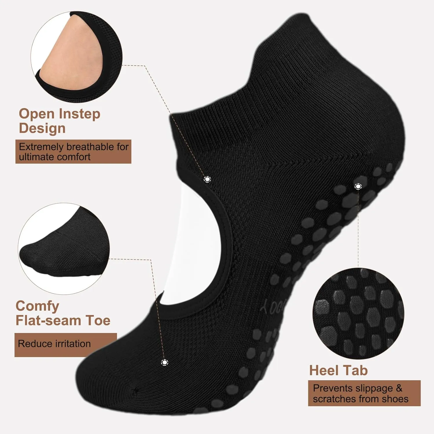 Purplepig 3 Pairs Grip Pilates Socks Non-Slip Yoga Socks for Women Pilates, Pure Barre, Barefoot Workout, Pregnancy, Hospital