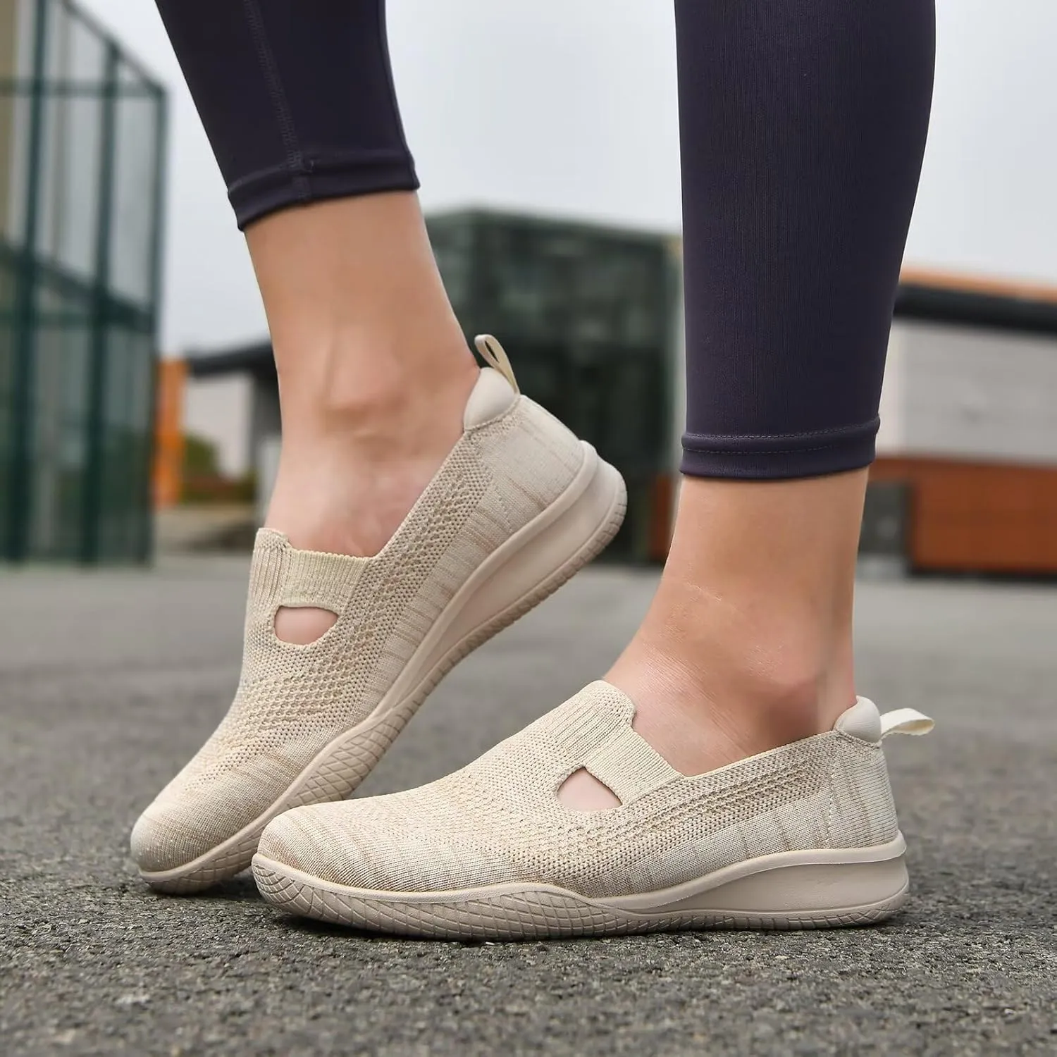 Puxowe Women's Slip on Walking Shoes-Lightweight Knit Loafer Sneaker
