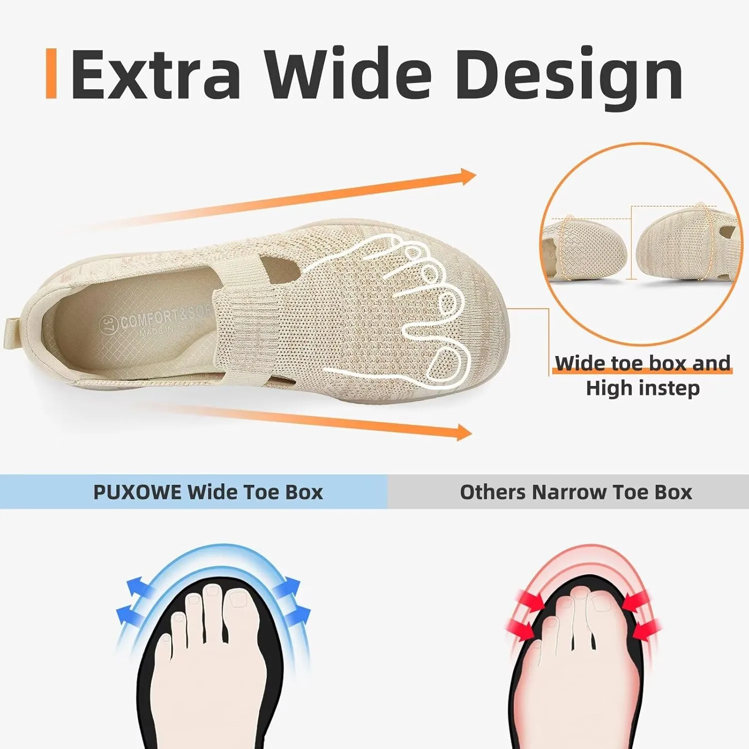 Puxowe Women's Slip on Walking Shoes-Lightweight Knit Loafer Sneaker