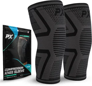 PX Compression Knee Brace for Women & Men, 2 Pack Knee Brace for Meniscus Tear, Torn ACL, Running Workout, Sports - Black Machine Washable Knee Support Sleeve for Arthritis Pain Relief – XL Pair