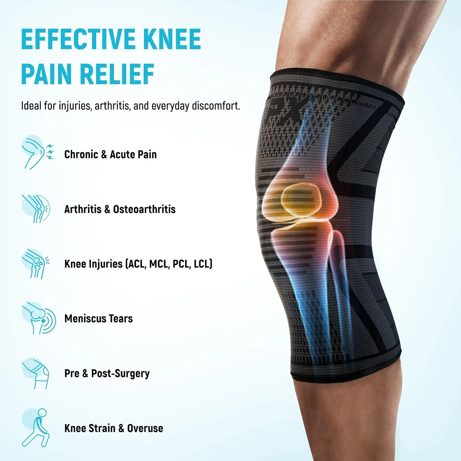 PX Compression Knee Brace for Women & Men, 2 Pack Knee Brace for Meniscus Tear, Torn ACL, Running Workout, Sports - Black Machine Washable Knee Support Sleeve for Arthritis Pain Relief – XL Pair