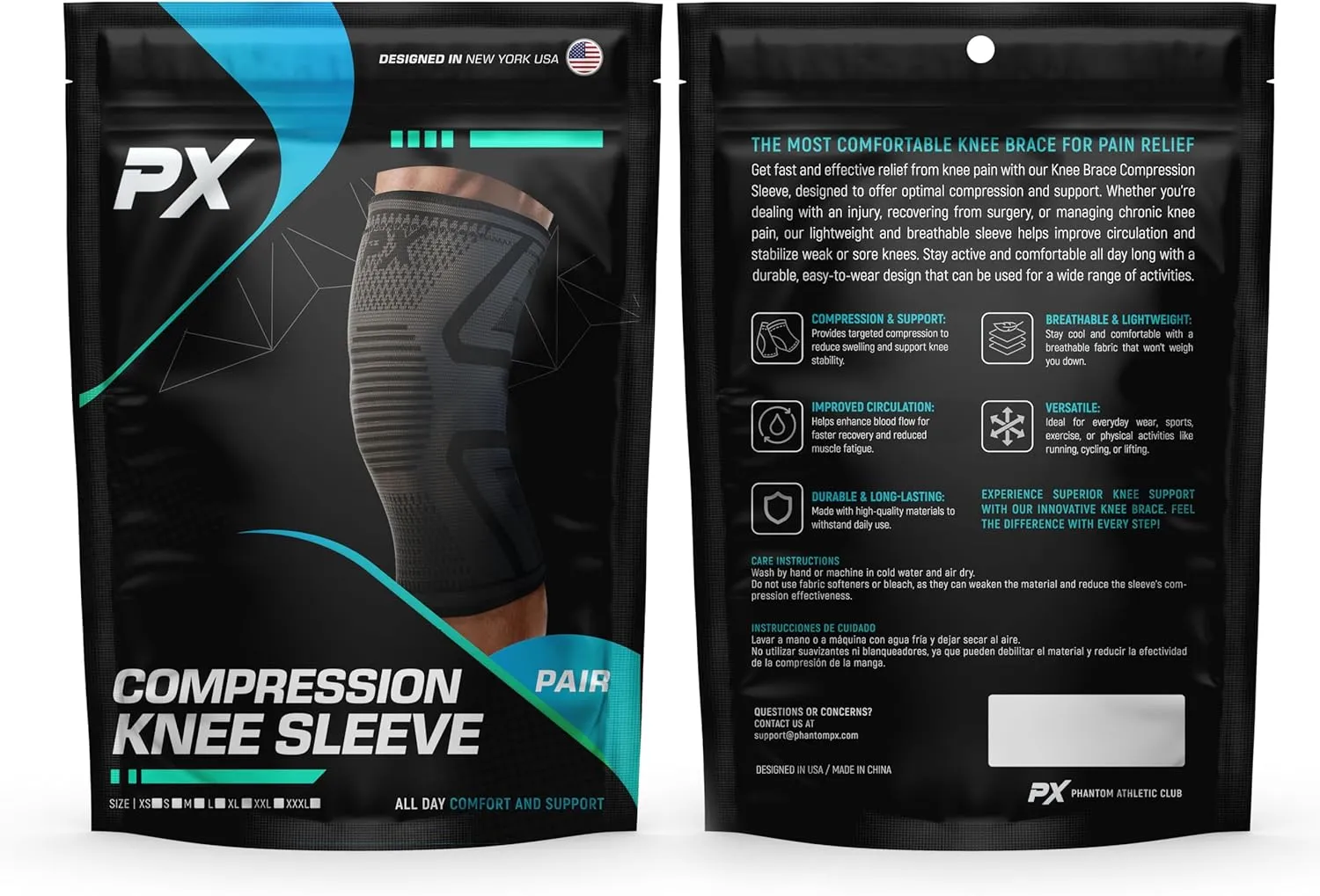 PX Compression Knee Brace for Women & Men, 2 Pack Knee Brace for Meniscus Tear, Torn ACL, Running Workout, Sports - Black Machine Washable Knee Support Sleeve for Arthritis Pain Relief – XL Pair