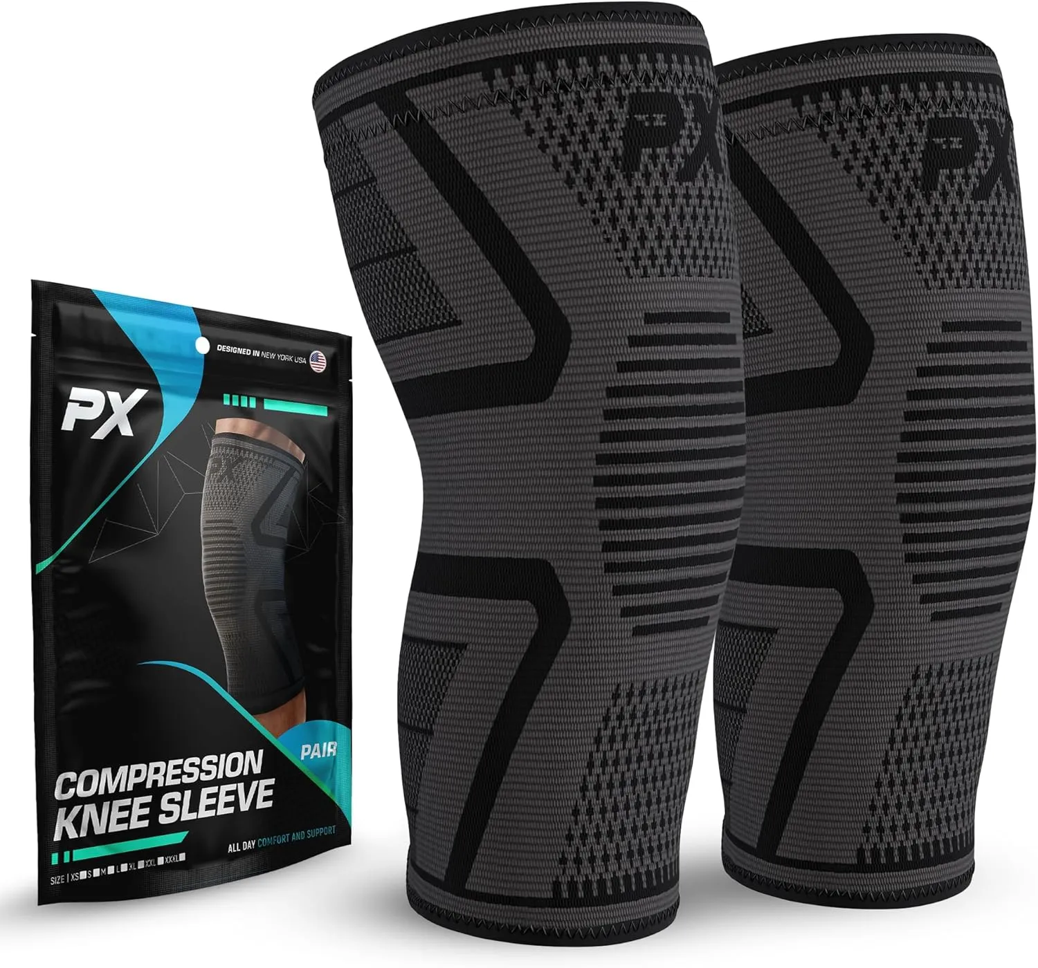 PX Compression Knee Brace for Women & Men, 2 Pack Knee Brace for Meniscus Tear, Torn ACL, Running Workout, Sports - Black Machine Washable Knee Support Sleeve for Arthritis Pain Relief – XL Pair