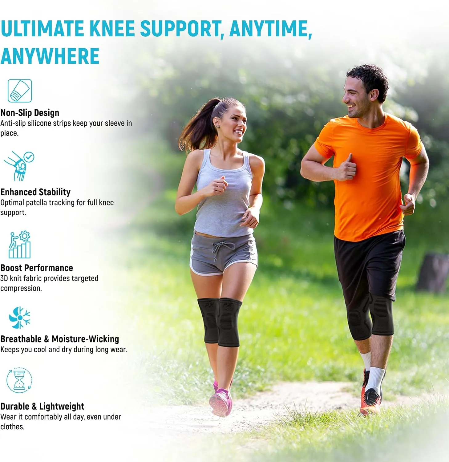 PX Compression Knee Brace for Women & Men, 2 Pack Knee Brace for Meniscus Tear, Torn ACL, Running Workout, Sports - Black Machine Washable Knee Support Sleeve for Arthritis Pain Relief – XL Pair