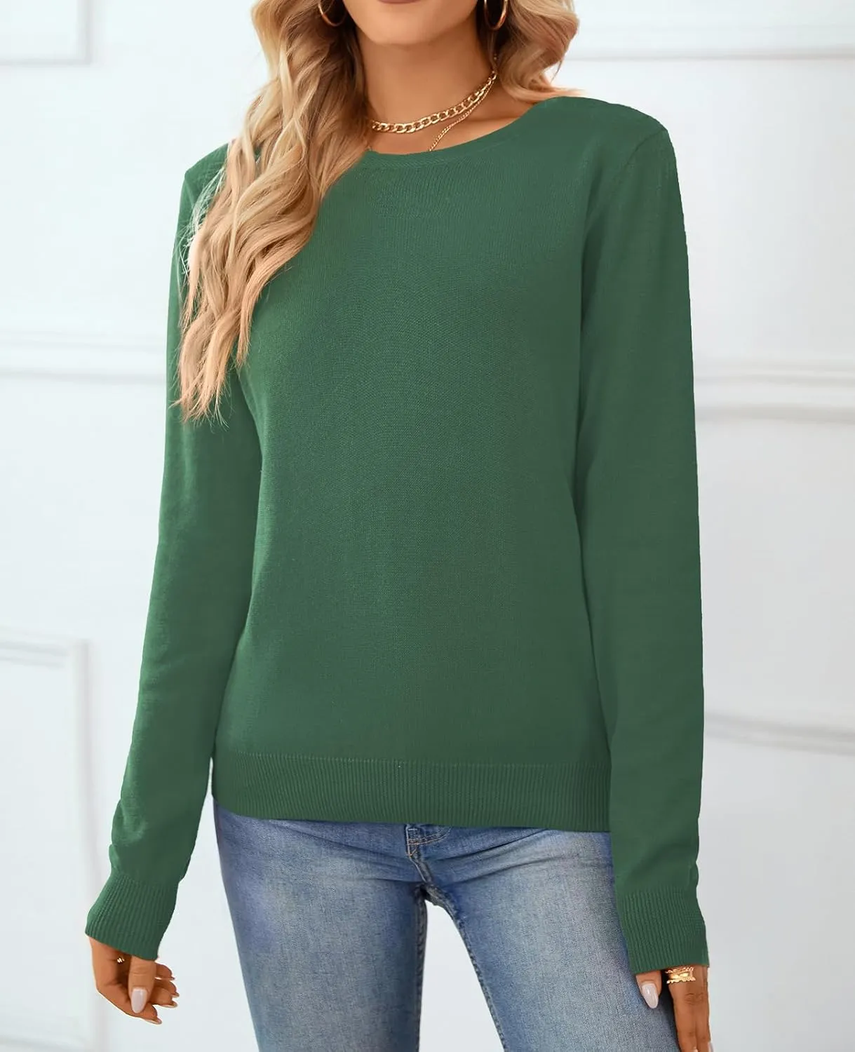 QUALFORT Women's Sweater 100% Cotton Soft Knit Pullover Tops