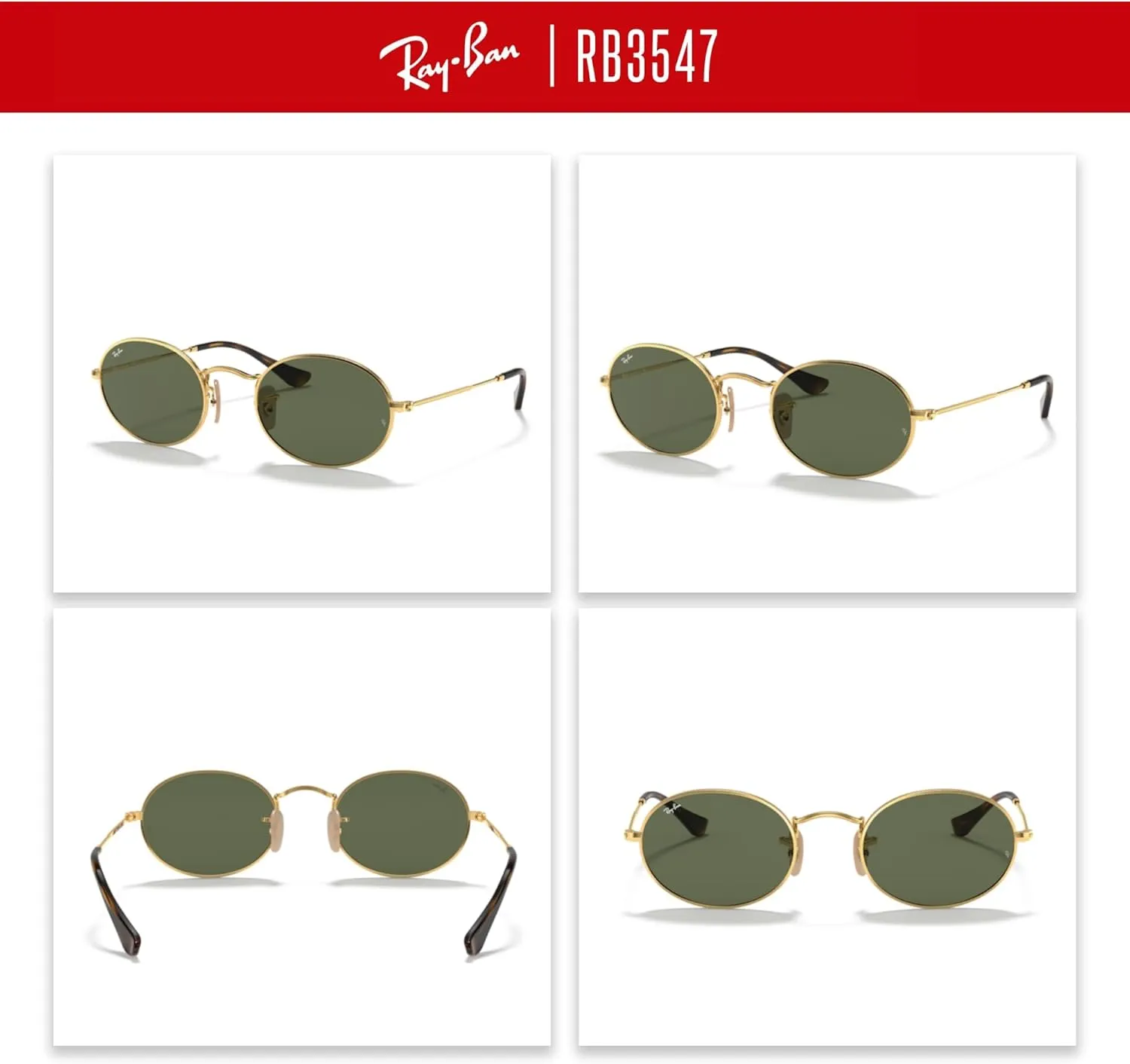 Ray-Ban RB3547N OVAL Flat Lenses Sunglasses For Men For Women   BUNDLE with Designer iWear Eyewear Care Kit