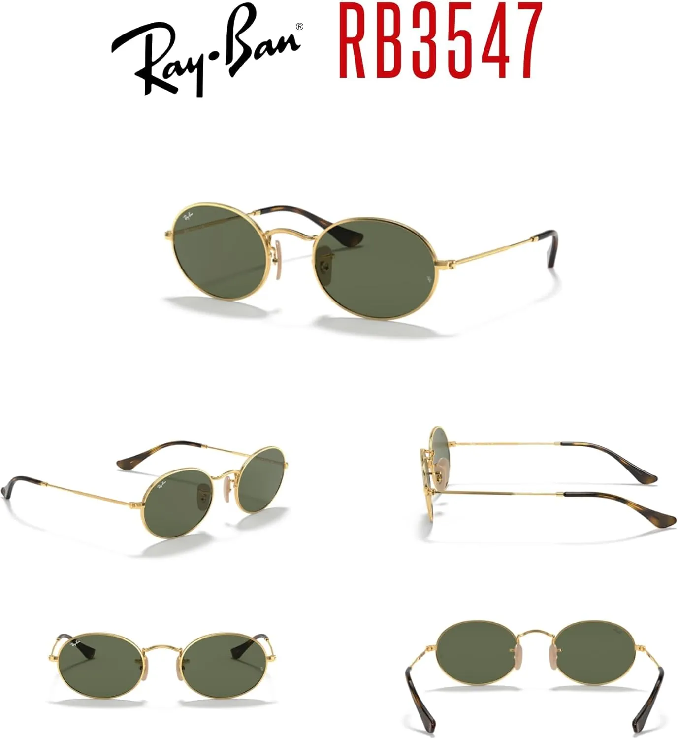 Ray-Ban RB3547N OVAL Flat Lenses Sunglasses For Men For Women   BUNDLE with Designer iWear Eyewear Care Kit