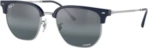 Ray-Ban RB4416 Sunglasses Bundle: RB 4416 NEW CLUBMASTER 6656G6 New Clubmaster Blue On Silver and Universal Anti-slip Silicone Leash