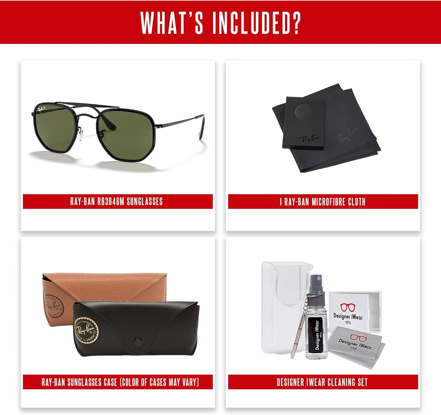 Ray-Ban The Marshal II RB3648M Hexagonal Sunglasses for Men for Women   BUNDLE With Designer iWear Complimentary Eyewear Kit