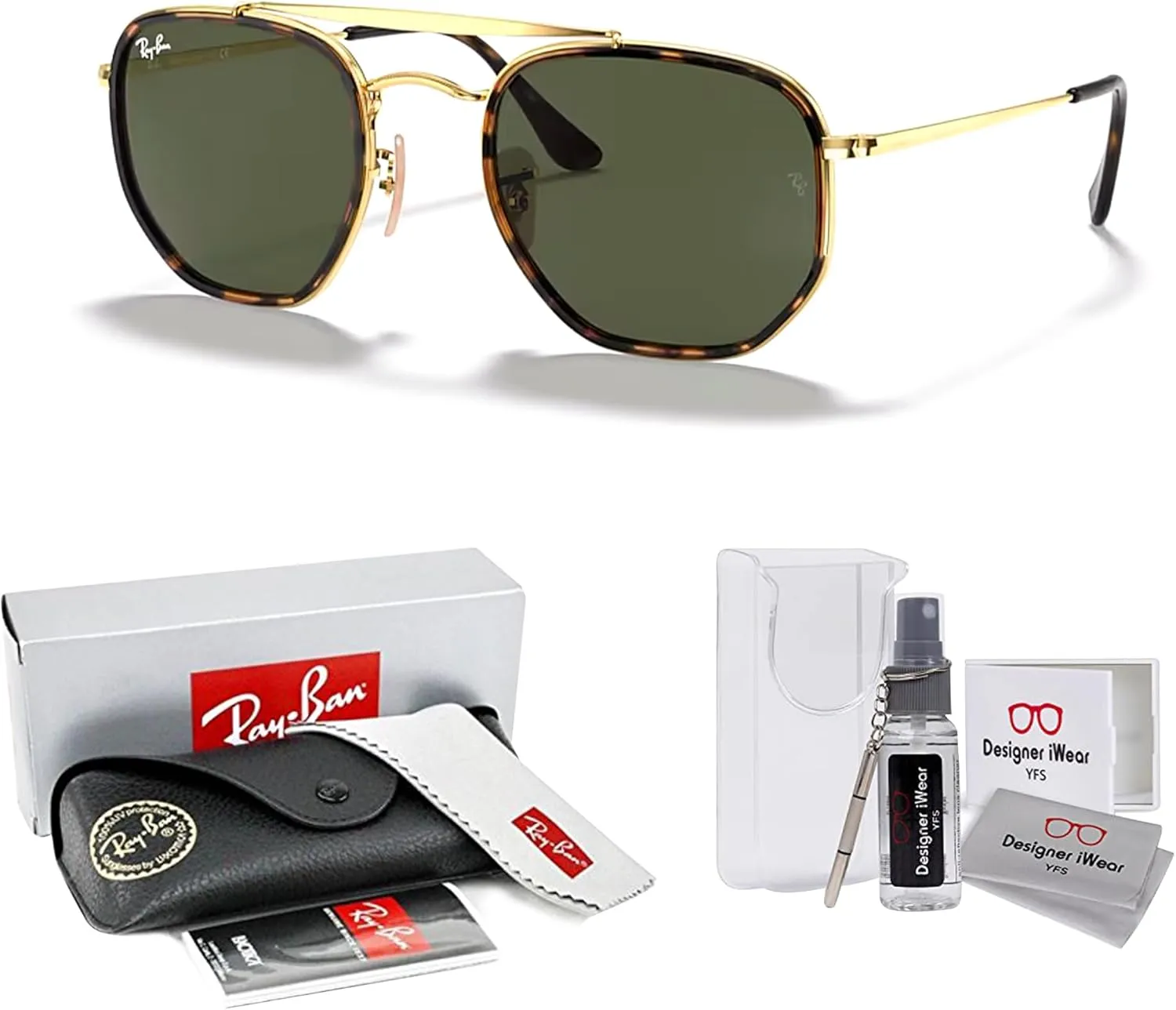 Ray-Ban The Marshal II RB3648M Hexagonal Sunglasses for Men for Women   BUNDLE With Designer iWear Complimentary Eyewear Kit