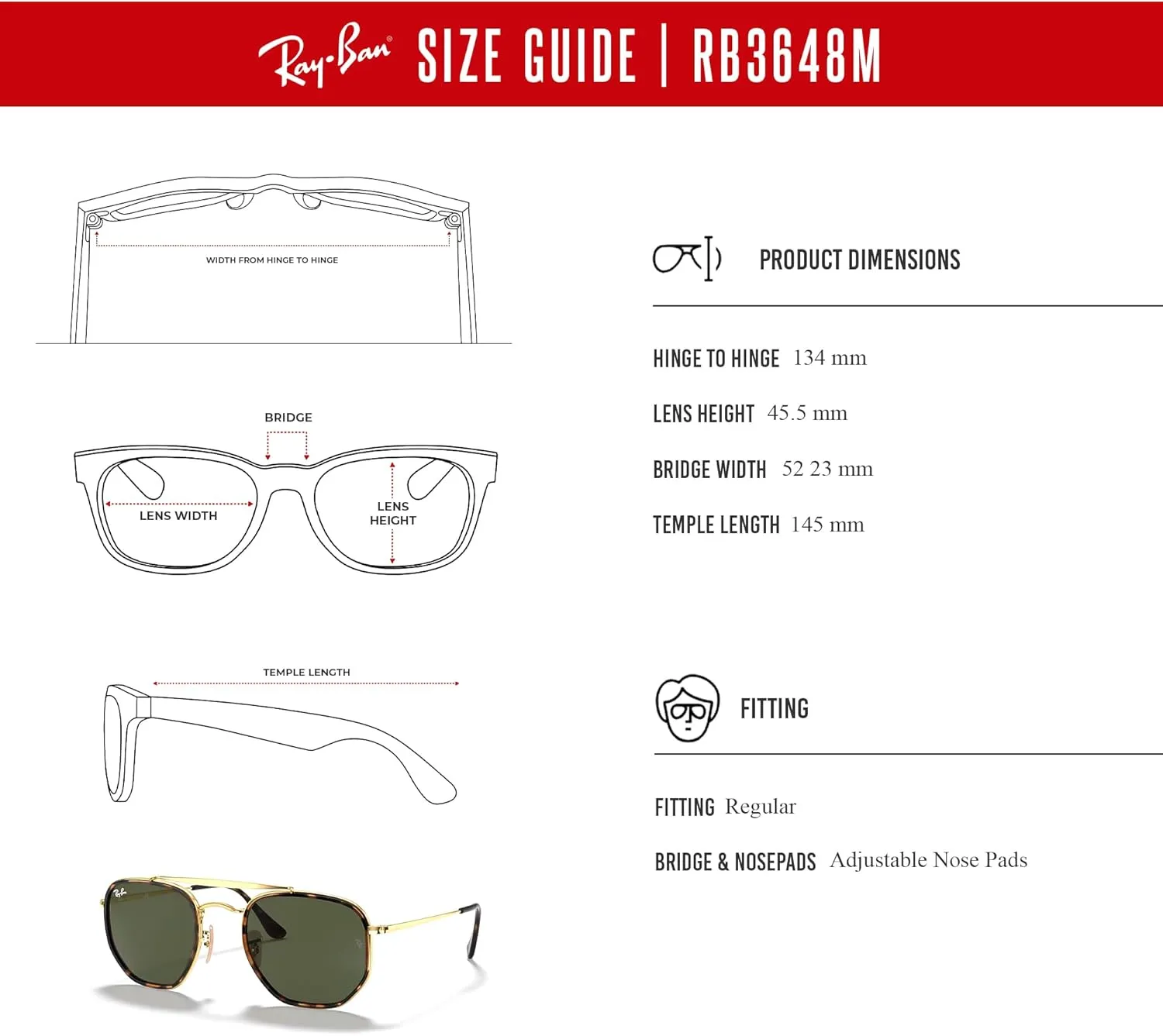 Ray-Ban The Marshal II RB3648M Hexagonal Sunglasses for Men for Women   BUNDLE With Designer iWear Complimentary Eyewear Kit