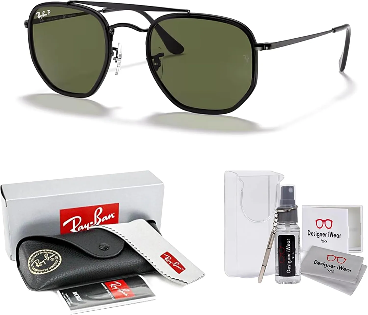 Ray-Ban The Marshal II RB3648M Hexagonal Sunglasses for Men for Women   BUNDLE With Designer iWear Complimentary Eyewear Kit