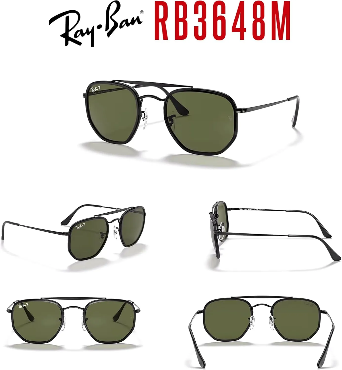 Ray-Ban The Marshal II RB3648M Hexagonal Sunglasses for Men for Women   BUNDLE With Designer iWear Complimentary Eyewear Kit