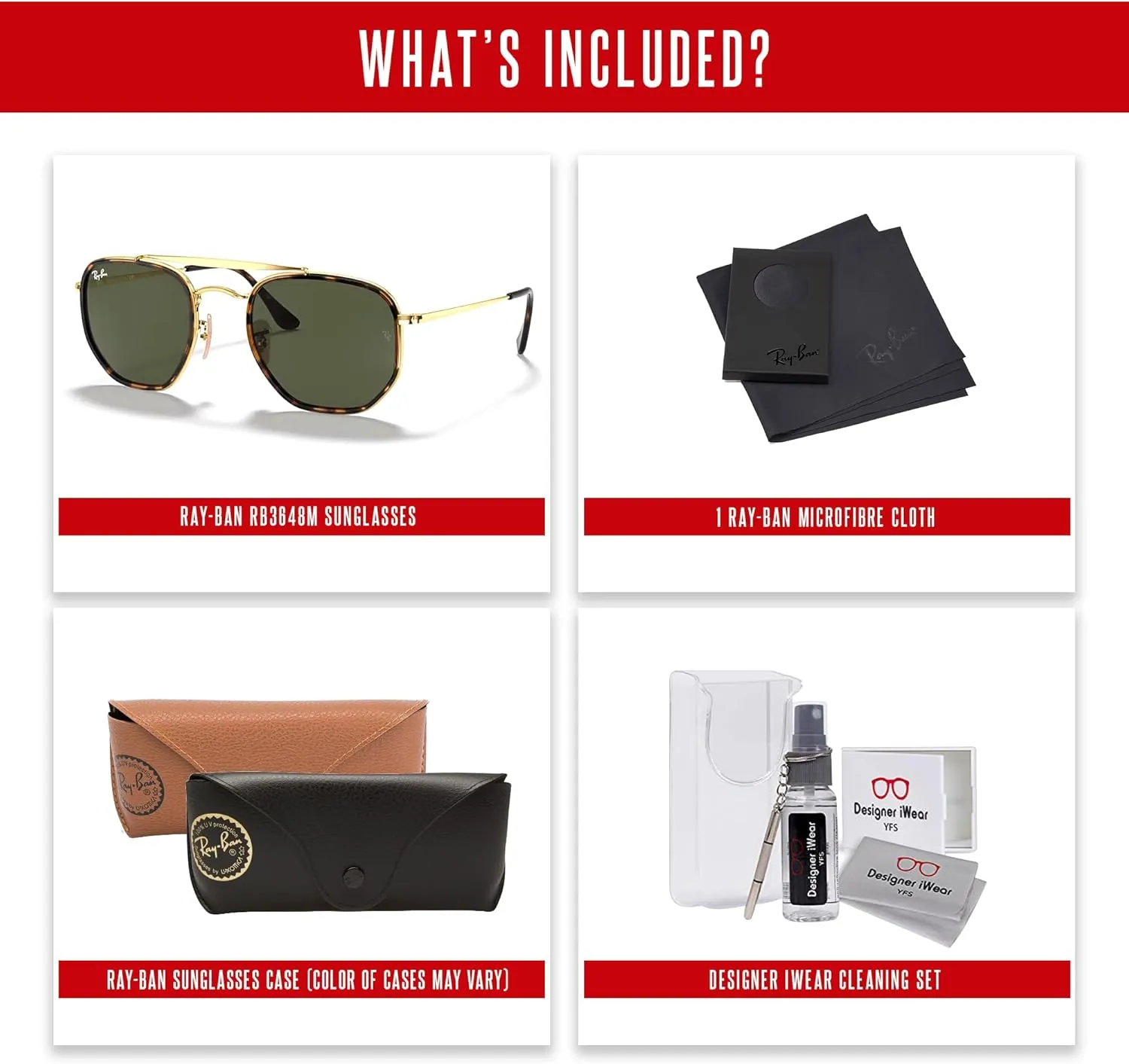 Ray-Ban The Marshal II RB3648M Hexagonal Sunglasses for Men for Women   BUNDLE With Designer iWear Complimentary Eyewear Kit
