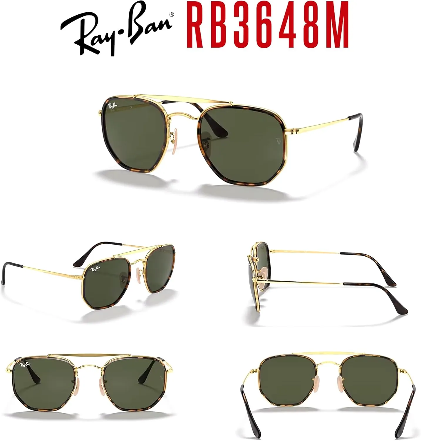 Ray-Ban The Marshal II RB3648M Hexagonal Sunglasses for Men for Women   BUNDLE With Designer iWear Complimentary Eyewear Kit