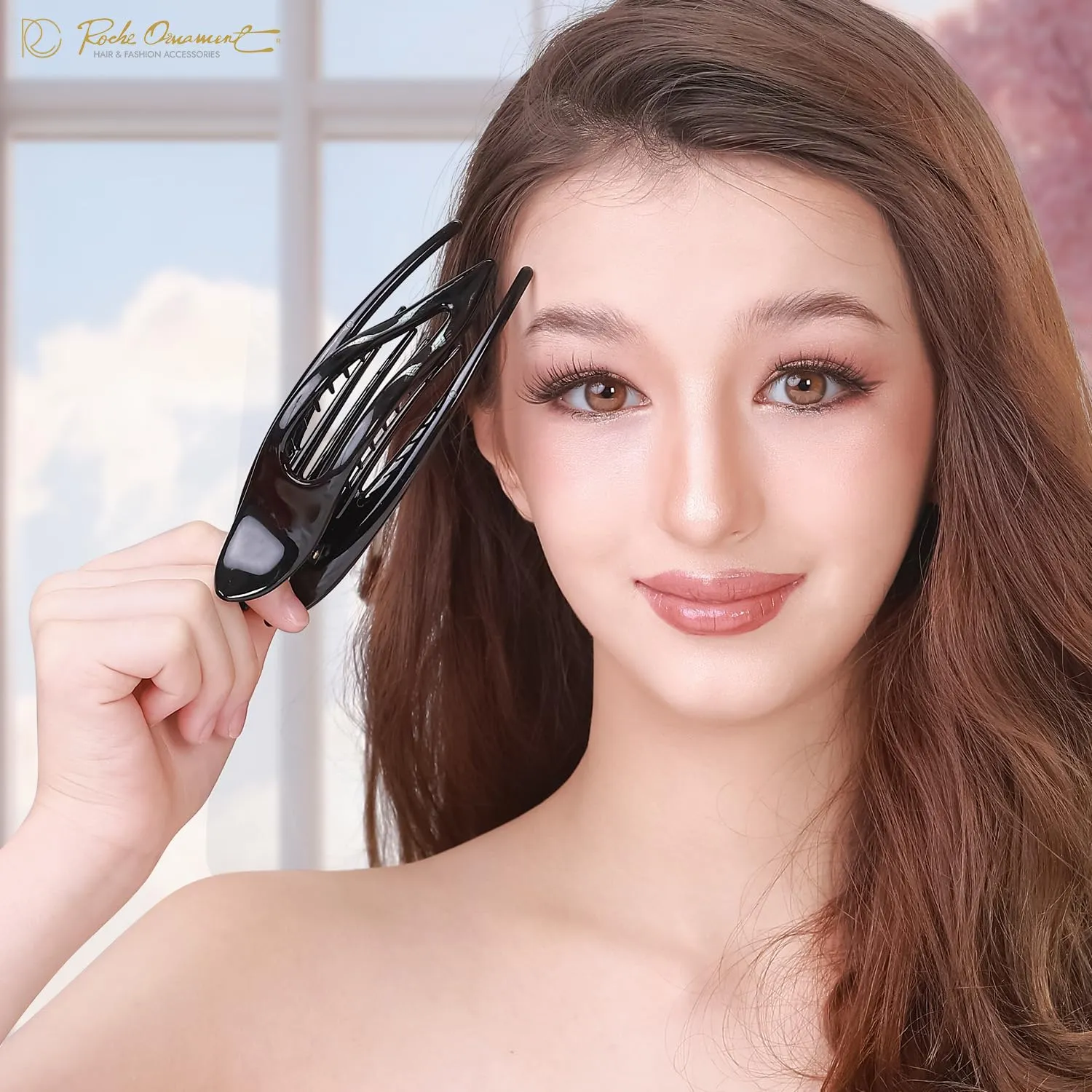 RC ROCHE ORNAMENT 6 Pcs French Concord Hair Clip Curved Thick or Thin Hair for Women No Slip Strong Grip Hold Side Slide Volume Claws Lay Down Clips Hair Bun Updo Clamp, Large Black
