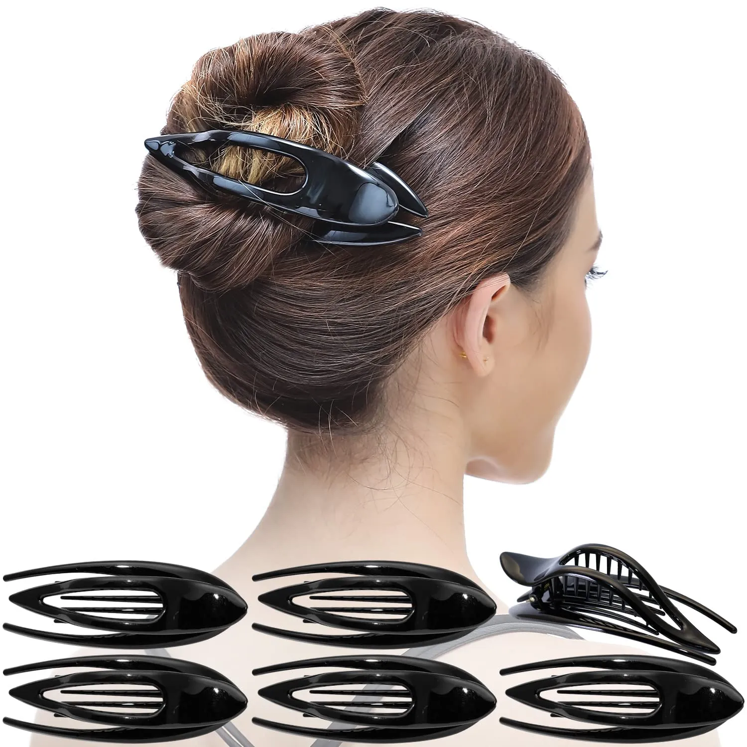 RC ROCHE ORNAMENT 6 Pcs French Concord Hair Clip Curved Thick or Thin Hair for Women No Slip Strong Grip Hold Side Slide Volume Claws Lay Down Clips Hair Bun Updo Clamp, Large Black