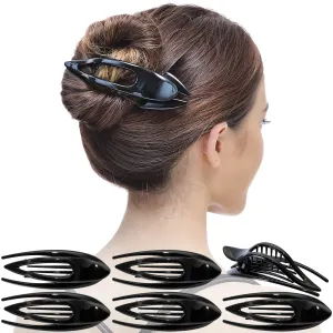 RC ROCHE ORNAMENT 6 Pcs French Concord Hair Clip Curved Thick or Thin Hair for Women No Slip Strong Grip Hold Side Slide Volume Claws Lay Down Clips Hair Bun Updo Clamp, Large Black