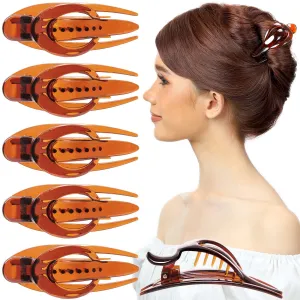 RC ROCHE ORNAMENT 6 Pcs Womens Side Slide Half Moon French Eyelet Hair Clip Curve Flat Comb Concord Barrette No Slip Comfortable Grips Beauty Fashion Accessory, Medium Brown