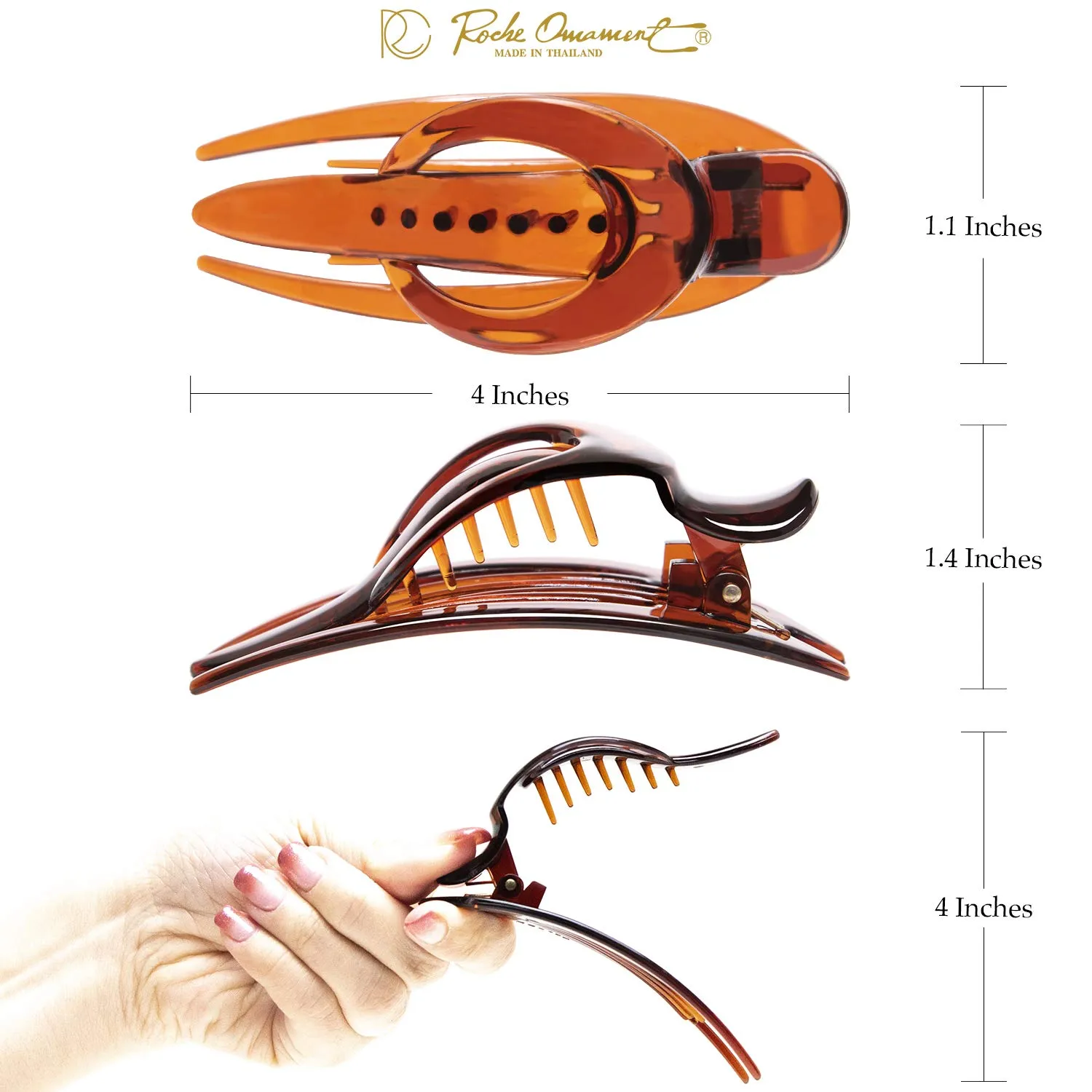 RC ROCHE ORNAMENT 6 Pcs Womens Side Slide Half Moon French Eyelet Hair Clip Curve Flat Comb Concord Barrette No Slip Comfortable Grips Beauty Fashion Accessory, Medium Brown