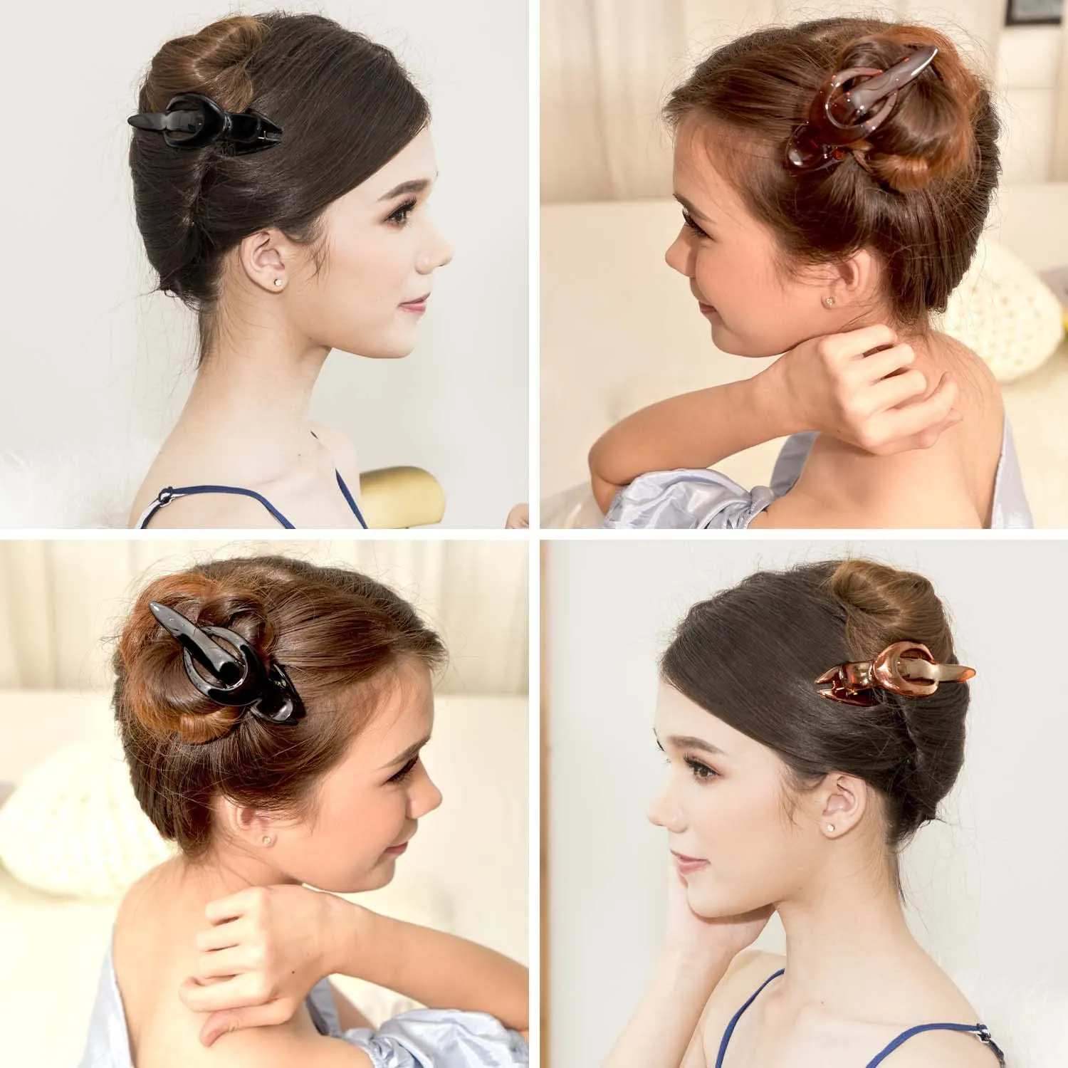 RC ROCHE ORNAMENT 6 Pcs Womens Side Slide Half Moon French Eyelet Hair Clip Curve Flat Comb Concord Barrette No Slip Comfortable Grips Beauty Fashion Accessory, Medium Brown