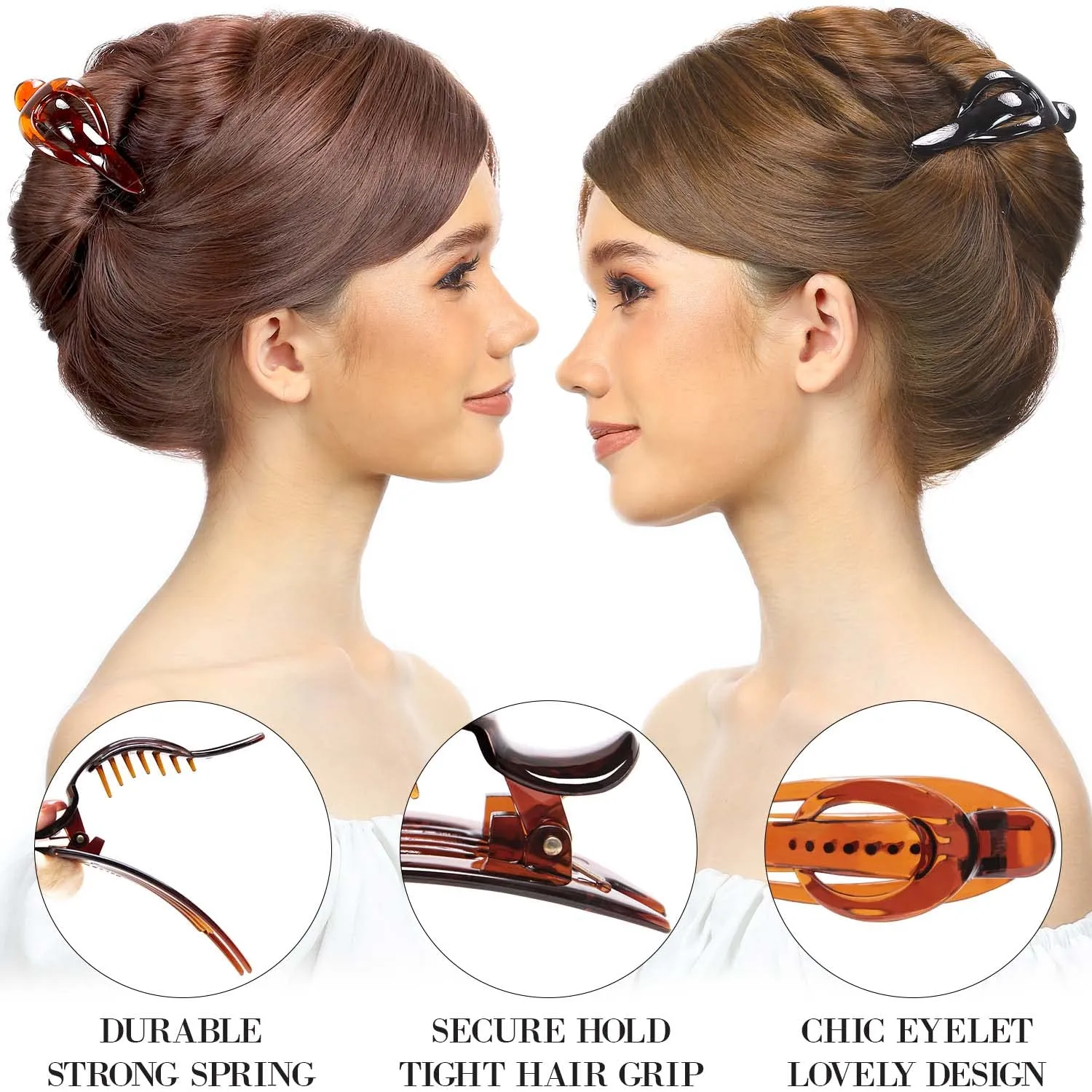 RC ROCHE ORNAMENT 6 Pcs Womens Side Slide Half Moon French Eyelet Hair Clip Curve Flat Comb Concord Barrette No Slip Comfortable Grips Beauty Fashion Accessory, Medium Brown