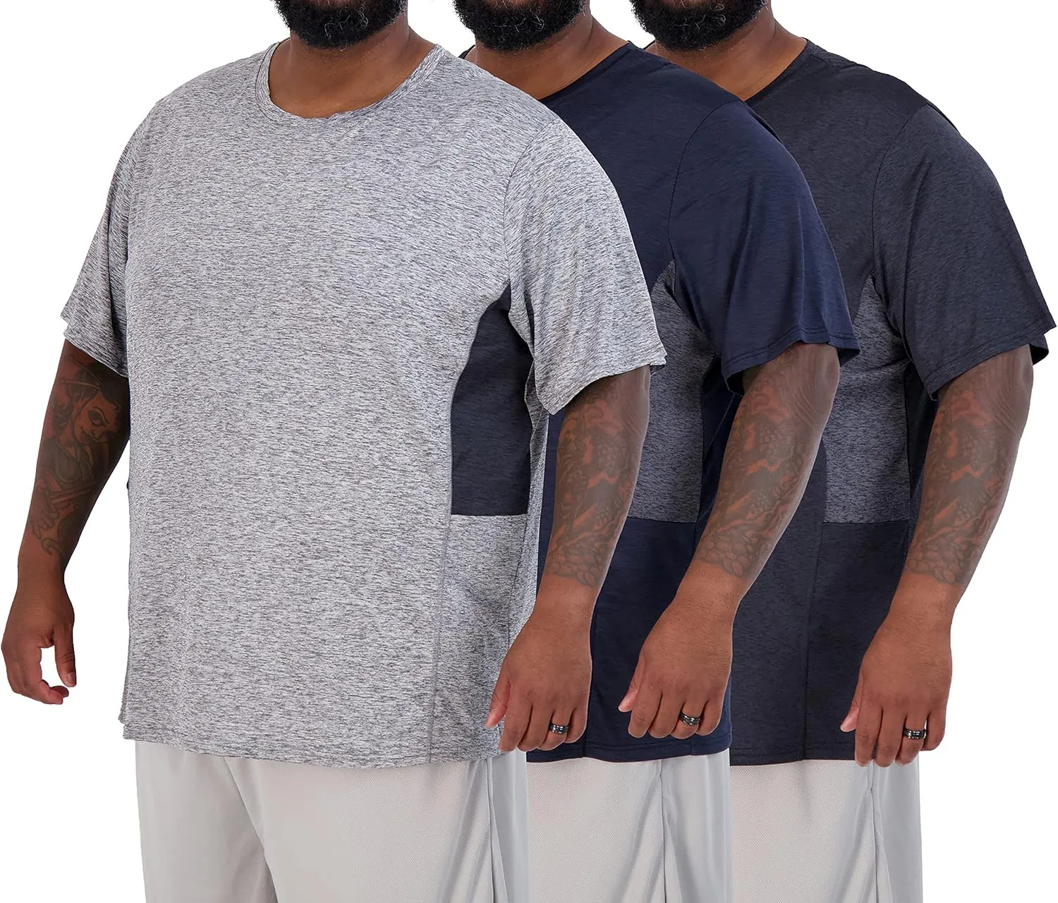 Real Essentials 3 Pack: Men’s Big & Tall Tech Stretch Long-Sleeve & Short-Sleeve Dry-Fit T-Shirt (3XT-5XT)