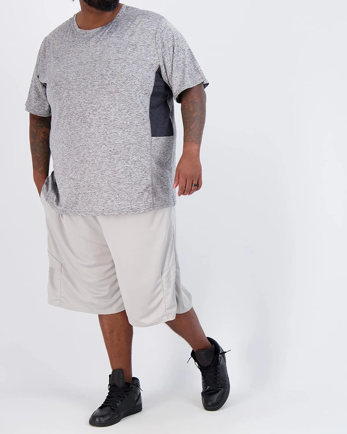 Real Essentials 3 Pack: Men’s Big & Tall Tech Stretch Long-Sleeve & Short-Sleeve Dry-Fit T-Shirt (3XT-5XT)