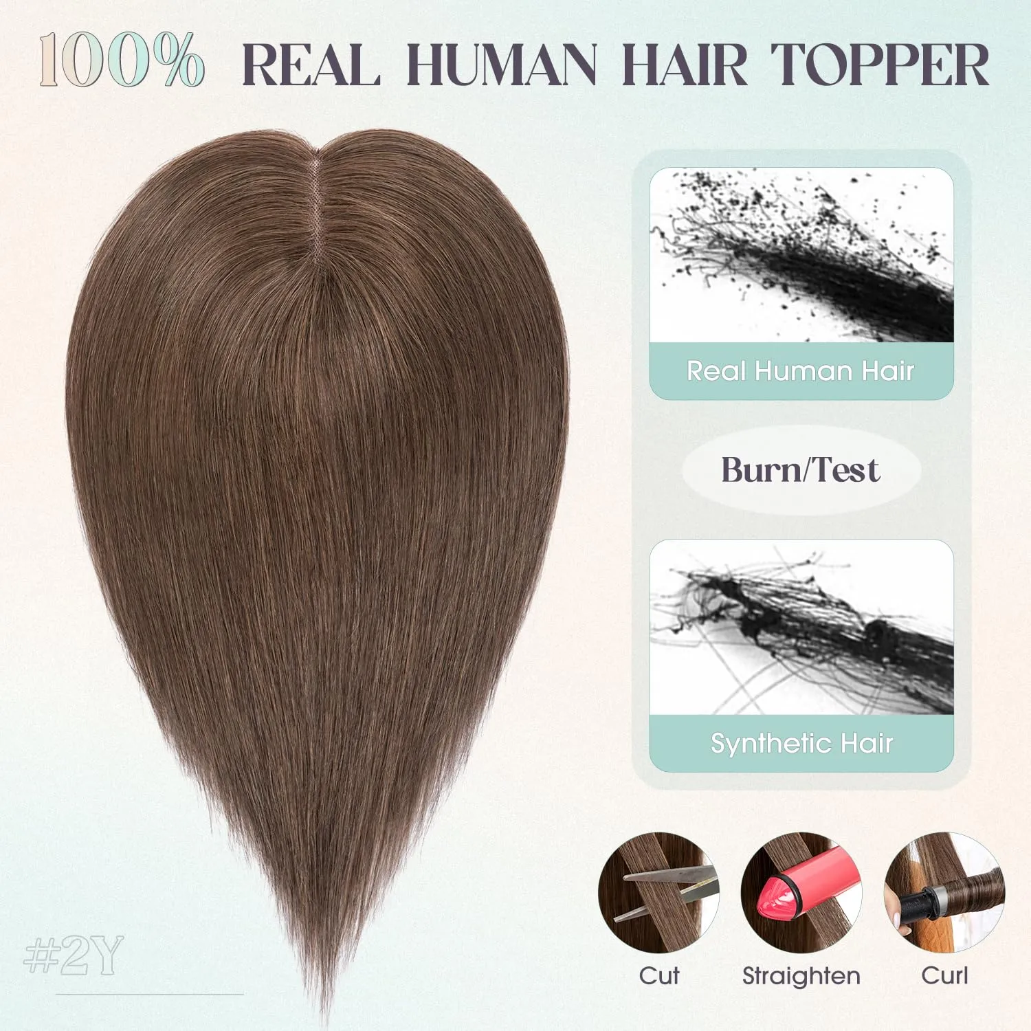 Real Human Hair Topper, 10x12cm Large Base, Dark Brown, Remy Top, Clip-in, Covers Grey Hair (10 Inch, Dark Brown)