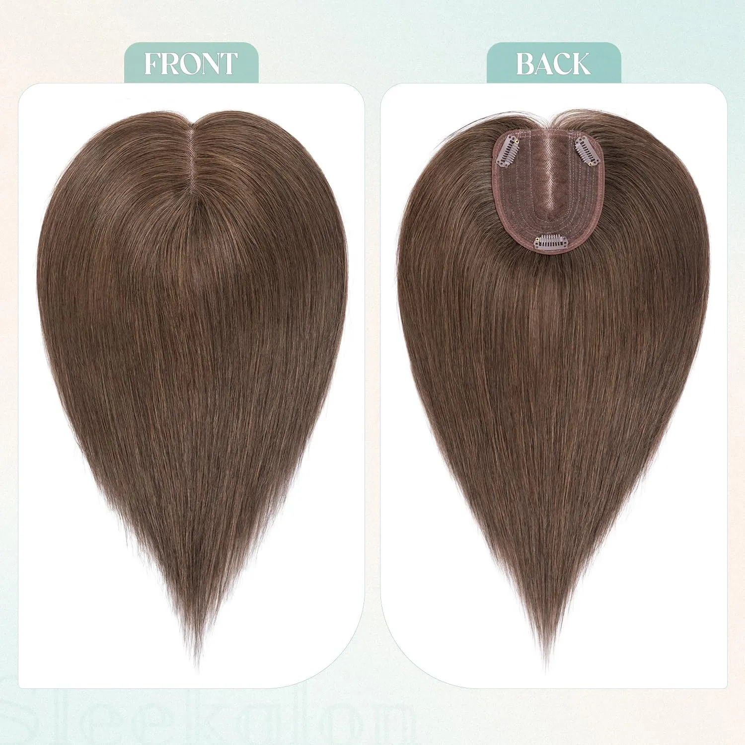 Real Human Hair Topper, 10x12cm Large Base, Dark Brown, Remy Top, Clip-in, Covers Grey Hair (10 Inch, Dark Brown)