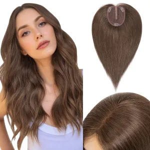Real Human Hair Topper, 10x12cm Large Base, Dark Brown, Remy Top, Clip-in, Covers Grey Hair (10 Inch, Dark Brown)