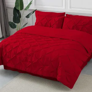 Red Emperor Comforter Set - 7 Piece Pinch Pleated Bed in a Bag - 600 Thread Count 100% Egyptian Cotton Bedding Set - (30 inch Deep Pocket Sheet Set and 500GSM Comforter)