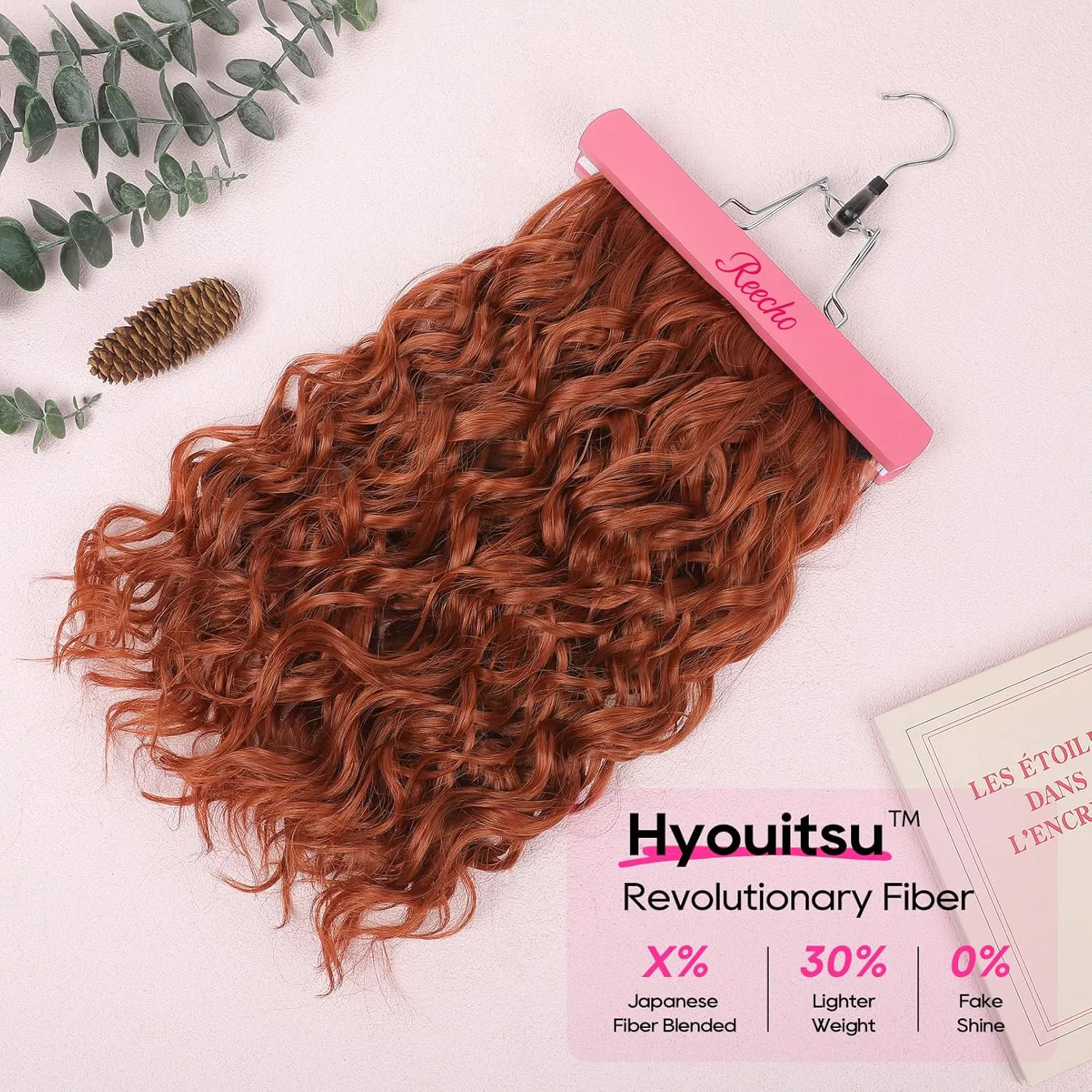 REECHO Curly Hair Extensions, 4PCS 16 inch Clip in Hair Extensions Lace Weft Short Curly Extension Clip Ins Invisible Natural Hairpieces for Women, Copper Red