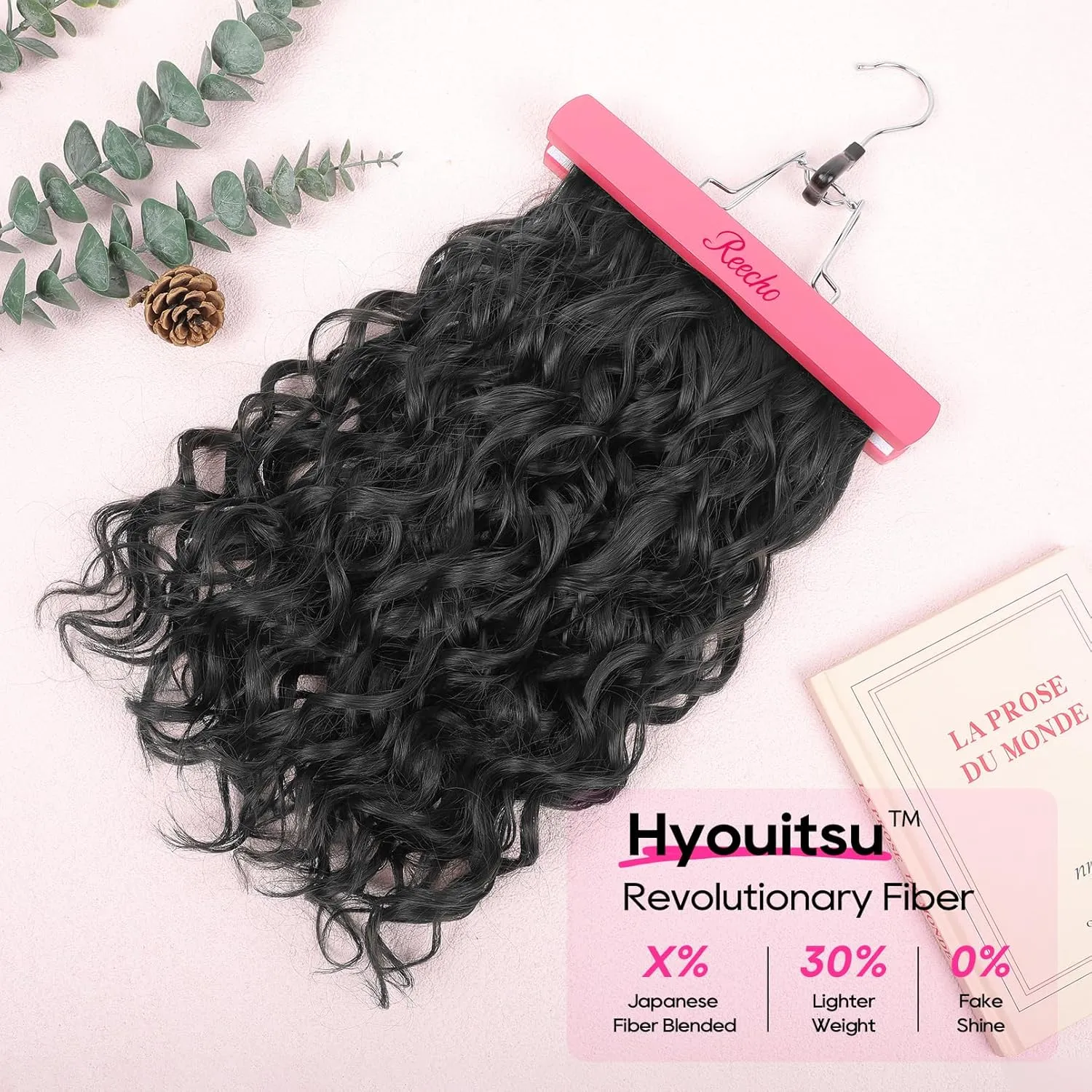 REECHO Curly Hair Extensions, 4PCS 16 inch Clip in Hair Extensions Lace Weft Short Curly Hair Extensions Clip Ins Invisible Natural Hairpieces for Women, Natural Black