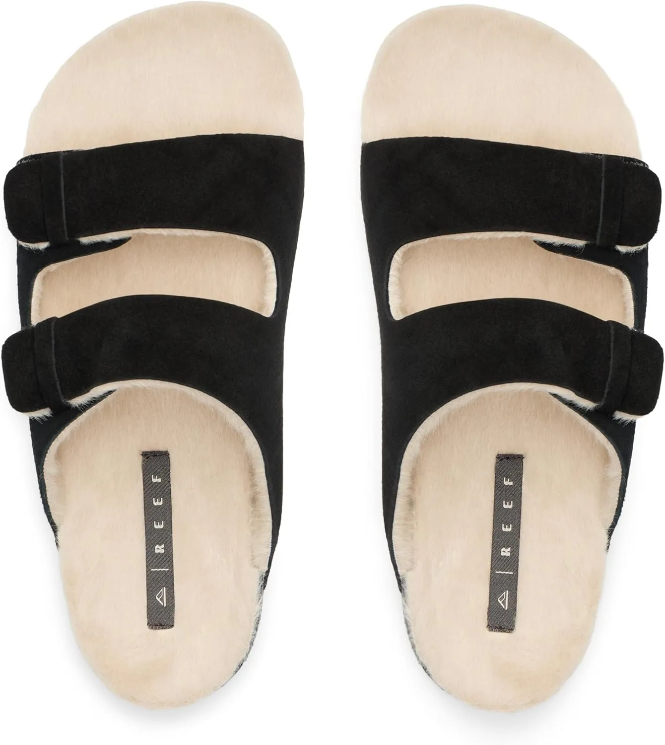 REEF Ojai Two Bar Cozy Women's Slide, Faux Fur Footbed, Full Grain Leather